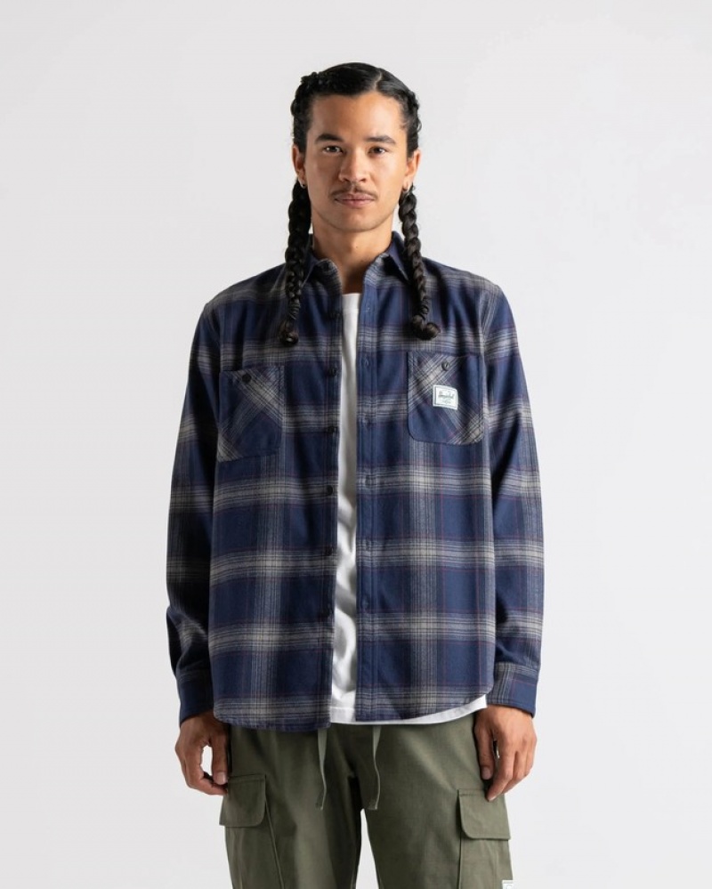 Camisas Herschel Heavyweight Flannel Azul Marinho Cinzentas | QBRZ71528