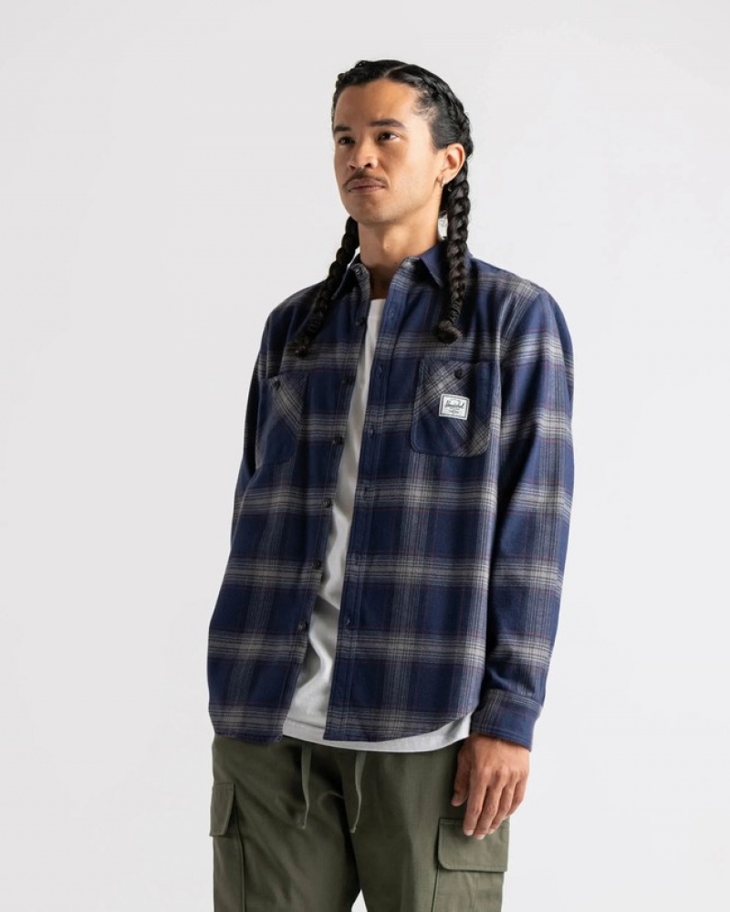 Camisas Herschel Heavyweight Flannel Azul Marinho Cinzentas | QBRZ71528