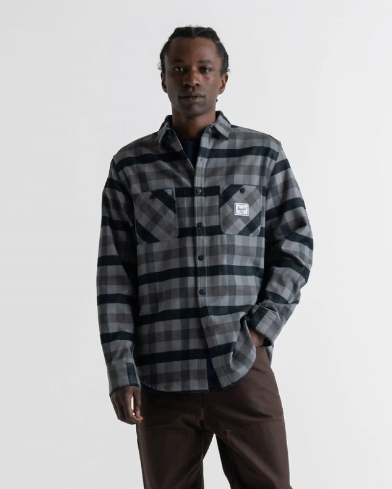 Camisas Herschel Heavyweight Flannel Pretas Cinzentas Escuro | VDUO85146