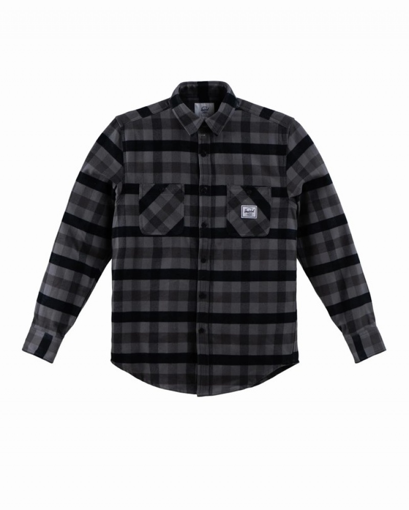 Camisas Herschel Heavyweight Flannel Pretas Cinzentas Escuro | VDUO85146
