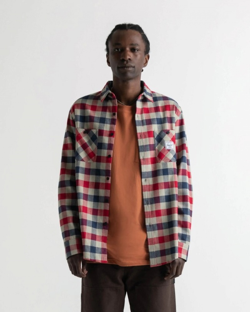 Camisas Herschel Heavyweight Flannel Vermelhas Azul Marinho | PZXK07892