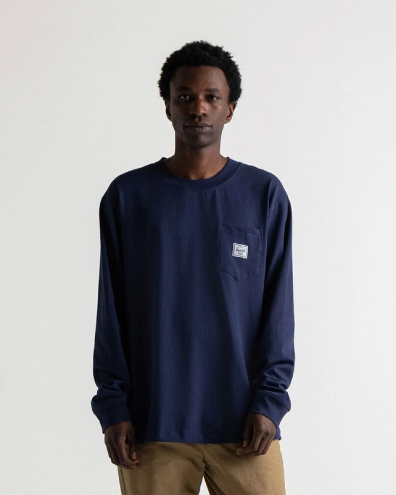 Camiseta Herschel Heavyweight LS Pocket Azul Marinho | JGUK89574