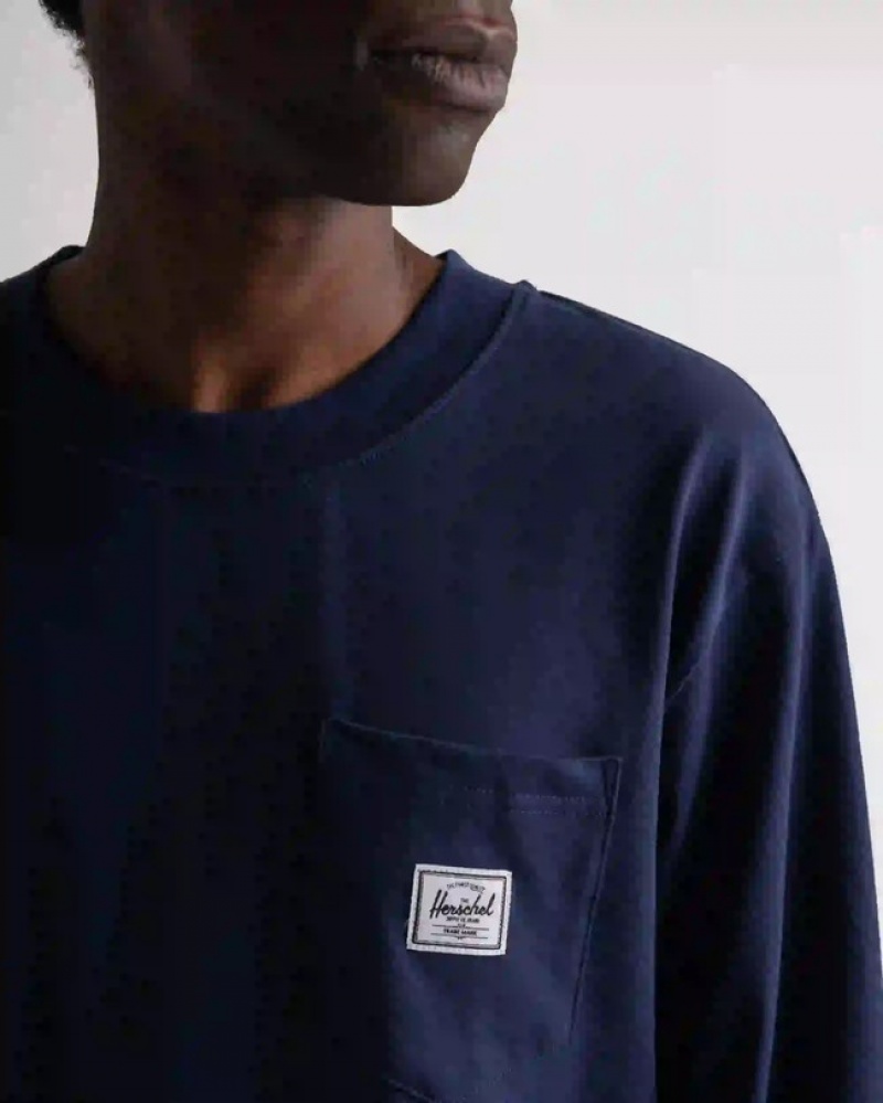 Camiseta Herschel Heavyweight LS Pocket Azul Marinho | JGUK89574