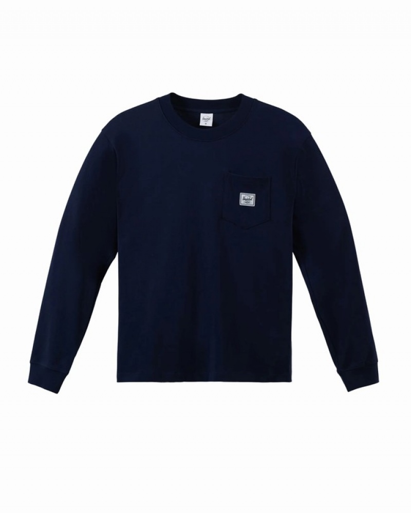 Camiseta Herschel Heavyweight LS Pocket Azul Marinho | JGUK89574