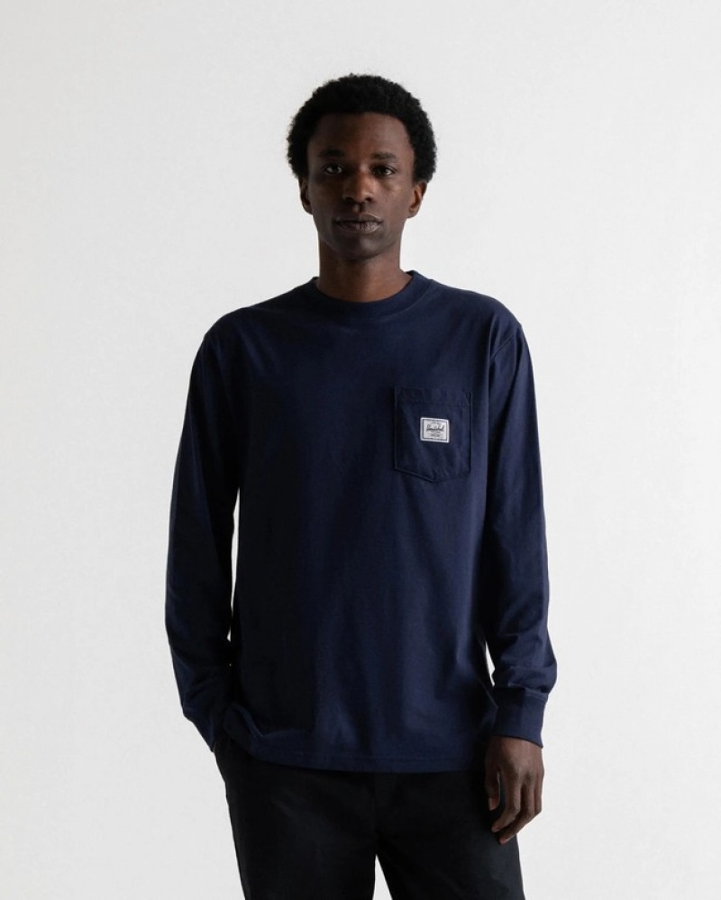 Camiseta Herschel LS Pocket Azul Marinho | SJTC01695