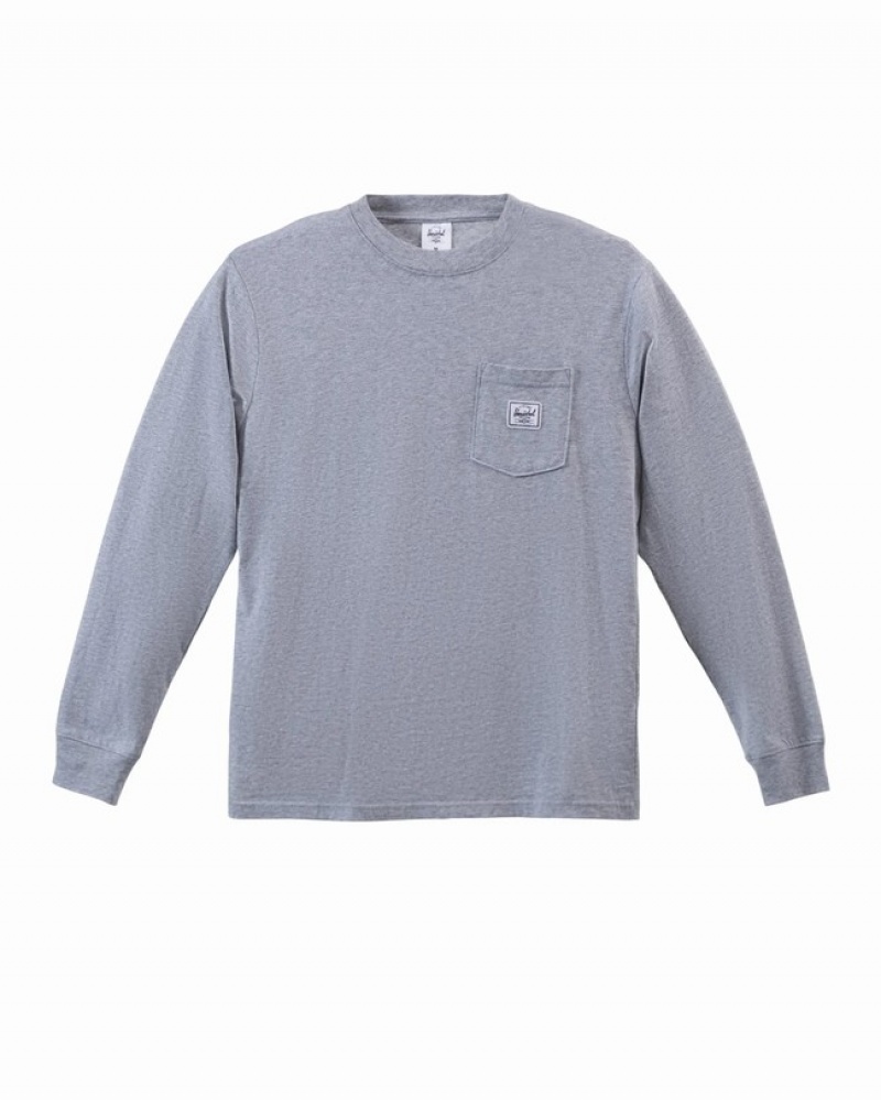 Camiseta Herschel LS Pocket Cinzentas | ZILP98254